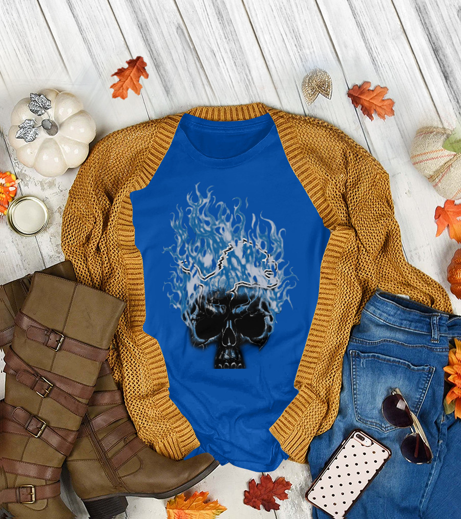 Detroit Lions Flaming Skull T-Shirt