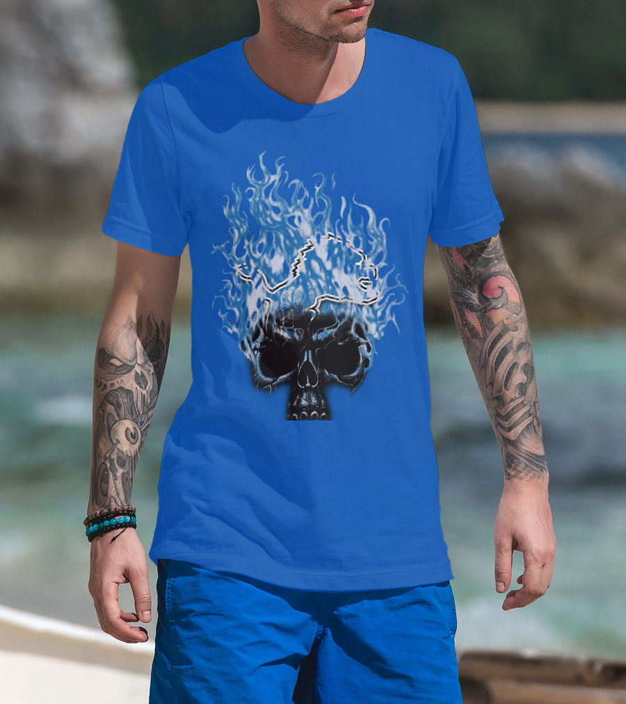 Detroit Lions Flaming Skull T-Shirt