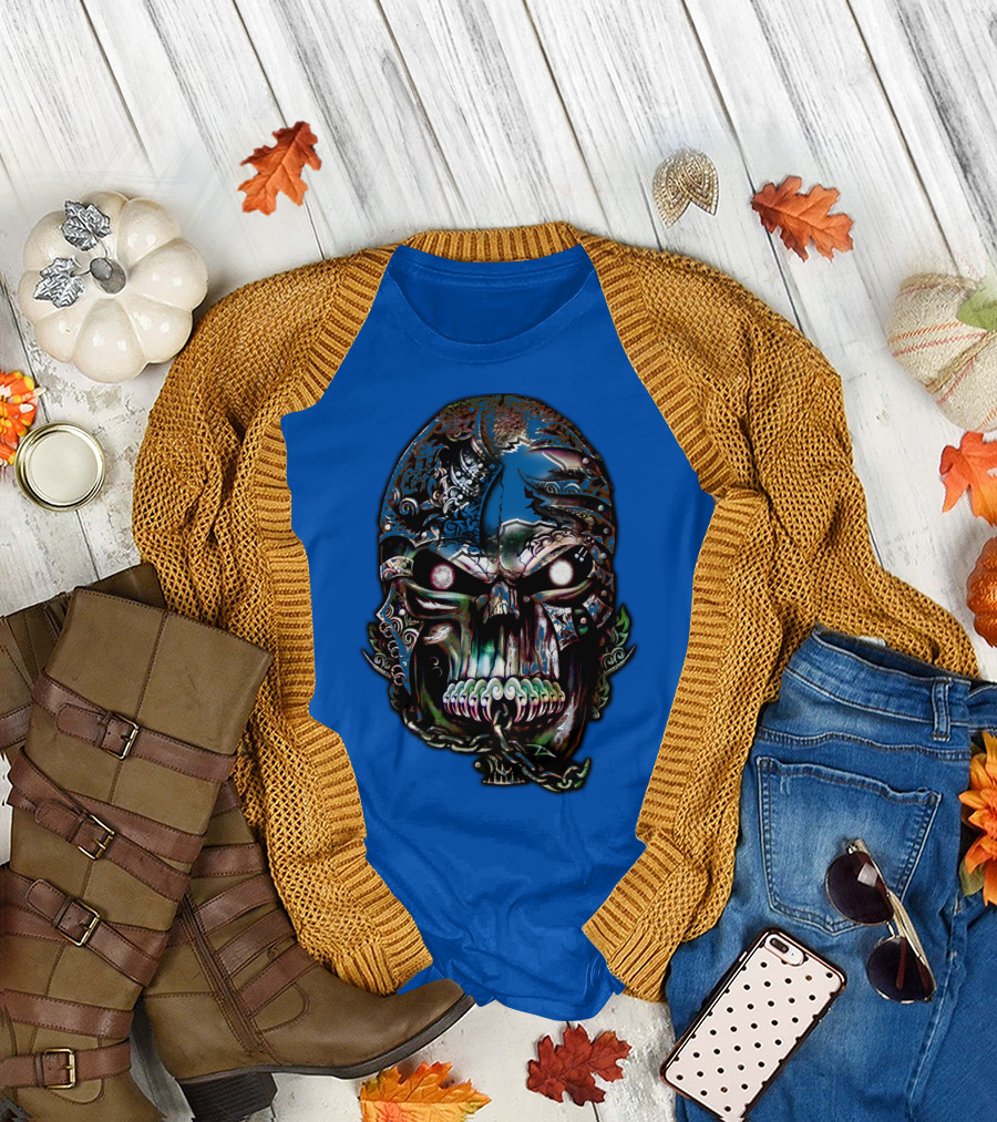 Detroit Lions 65 Skull Artwork T-Shirt