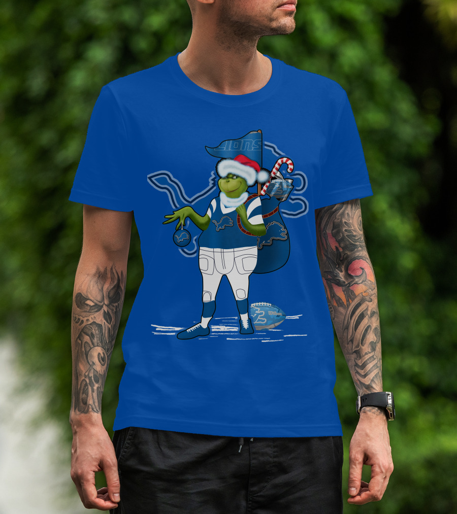 Grinchxmas Detroit Lions Football Holiday Santa Sack T-Shirt