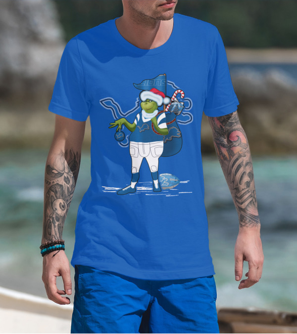 Grinchxmas Detroit Lions Football Holiday Santa Sack T-Shirt