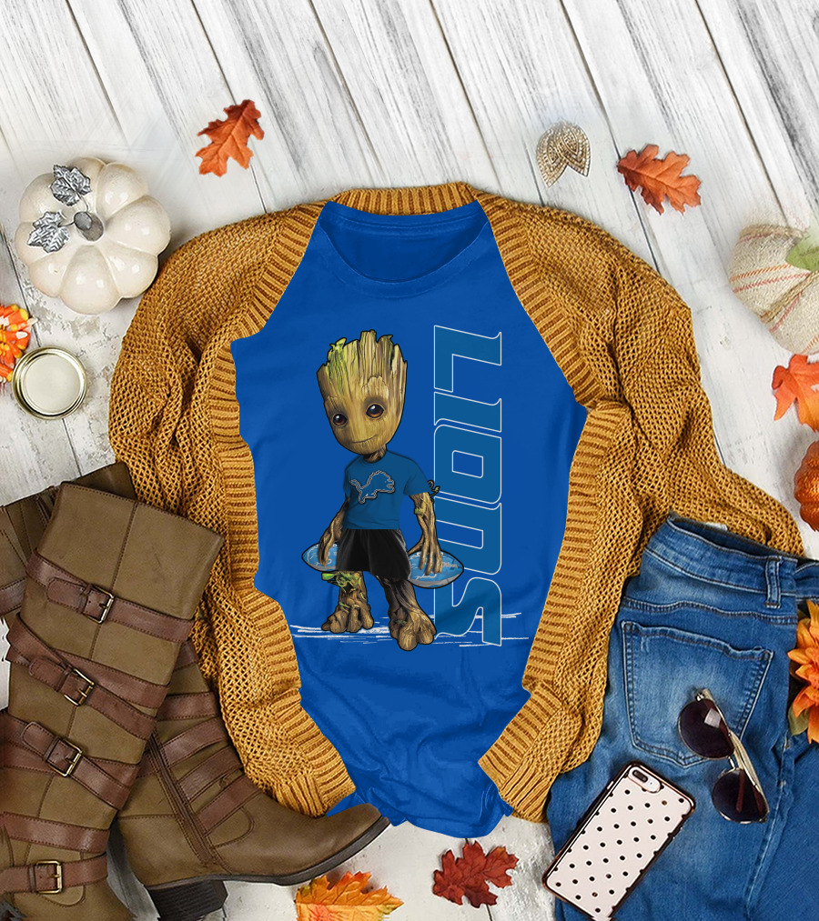 Groot V1 Detroit Lions Football Blue Character With Nfl T-Shirt