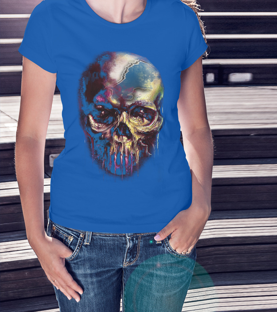 Detroit Lions 25 Skull Design With Blue T-Shirt