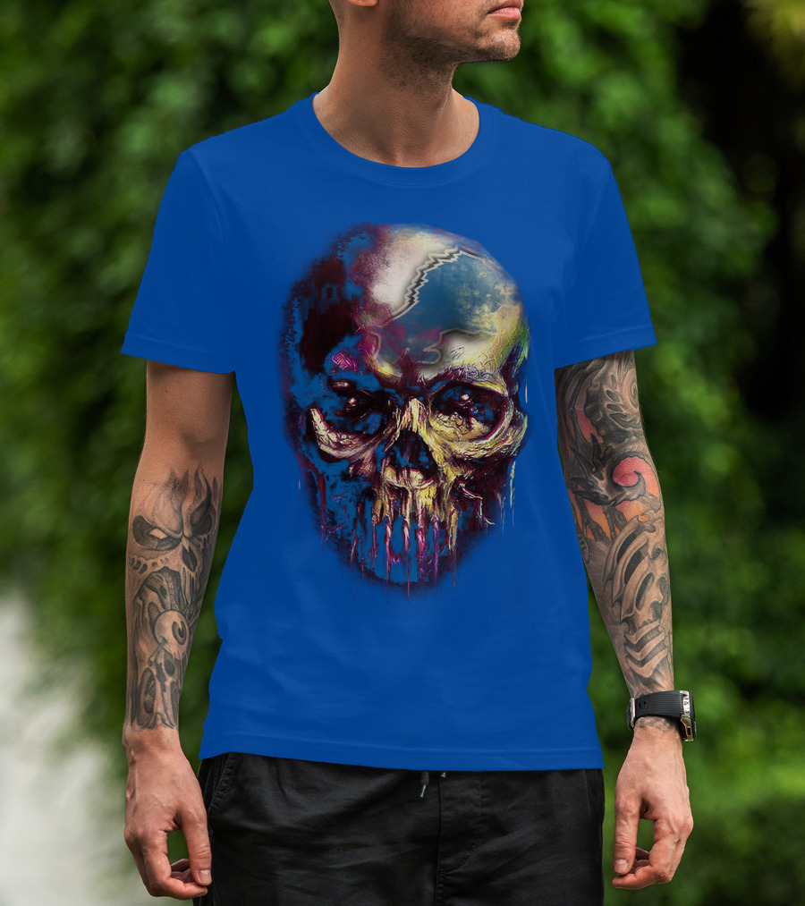 Detroit Lions 25 Skull Design With Blue T-Shirt