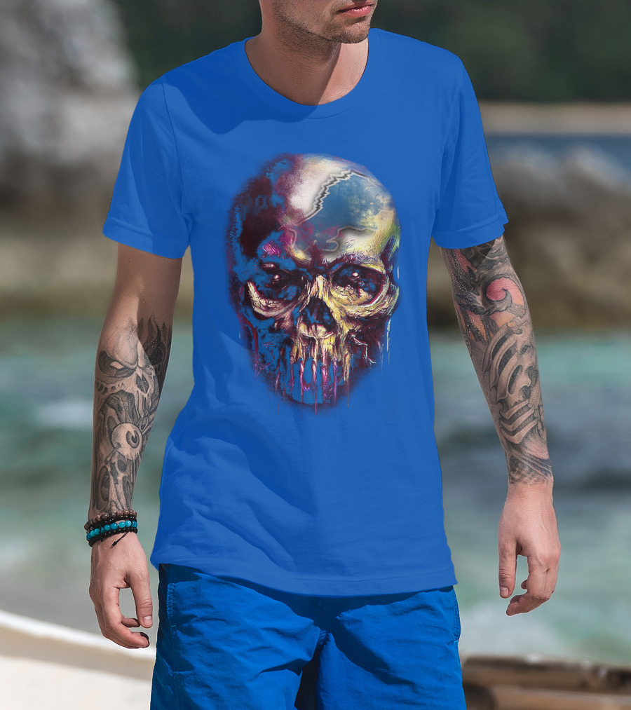 Detroit Lions 25 Skull Design With Blue T-Shirt