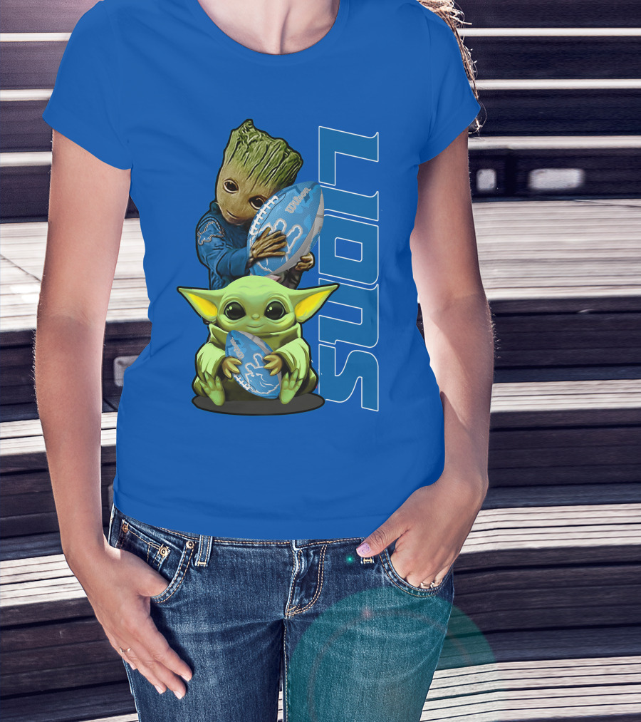 Grzd Detroit Lions Groot Baby Yoda Football Fans T-Shirt