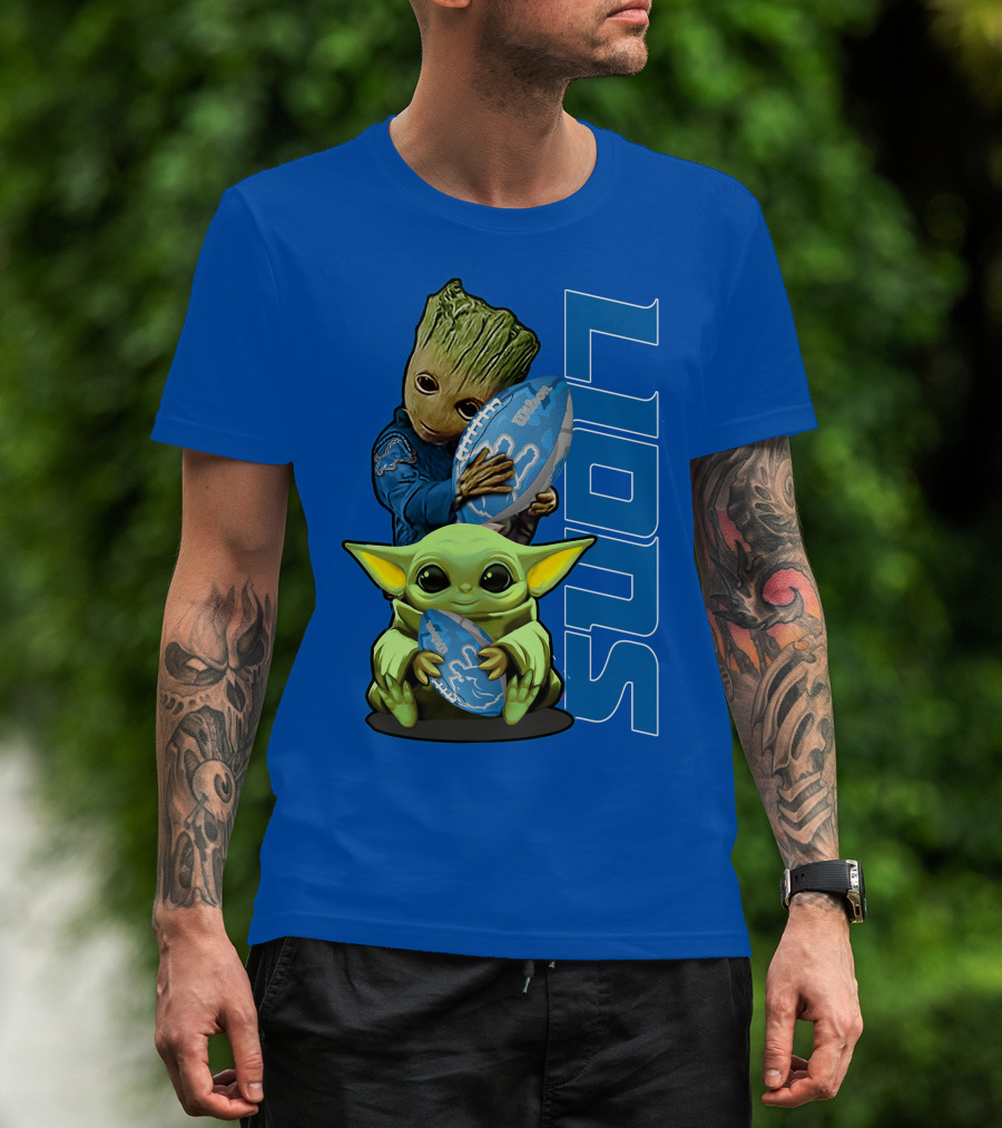 Grzd Detroit Lions Groot Baby Yoda Football Fans T-Shirt