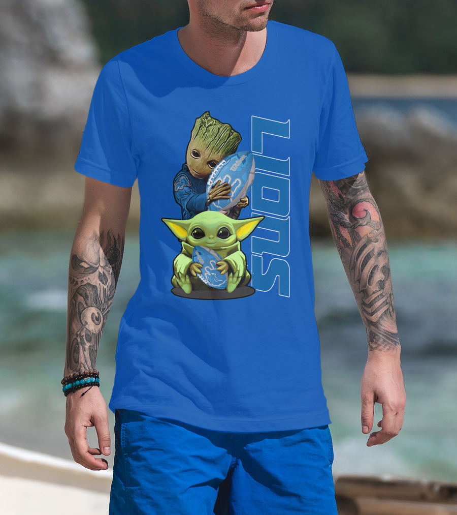 Grzd Detroit Lions Groot Baby Yoda Football Fans T-Shirt