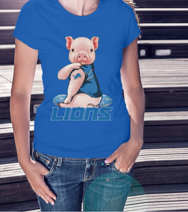 Pig With Detroit Lions T-Shirt