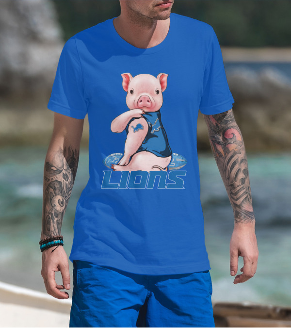 Pig With Detroit Lions T-Shirt