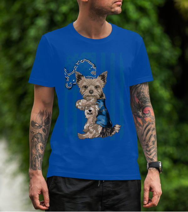 Yorkshire Terrier I Love Mom Detroit Lions T-Shirt