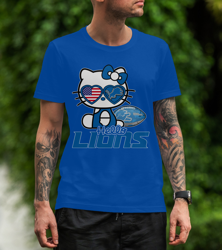 Hello Kitty Usa Detroit Lions Football Heart Glasses T-Shirt