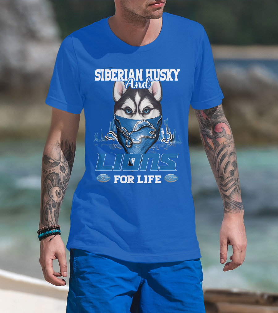 Siberian Husky And Lions For Life Detroit T-Shirt