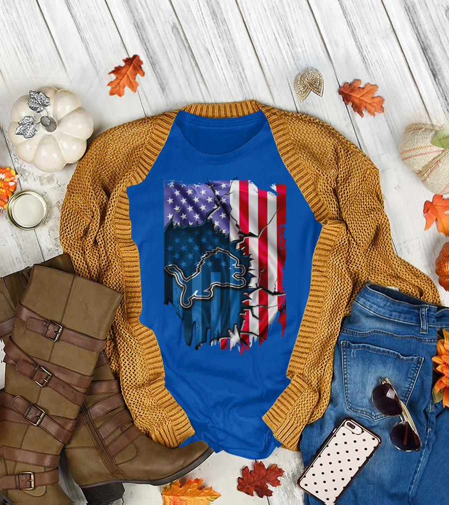 Detroit Lions American Flag Lion T-Shirt