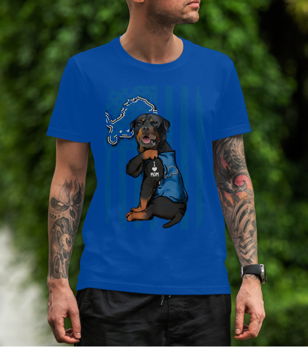 Rottweiler I Love Mom Detroit Lions Fan T-Shirt
