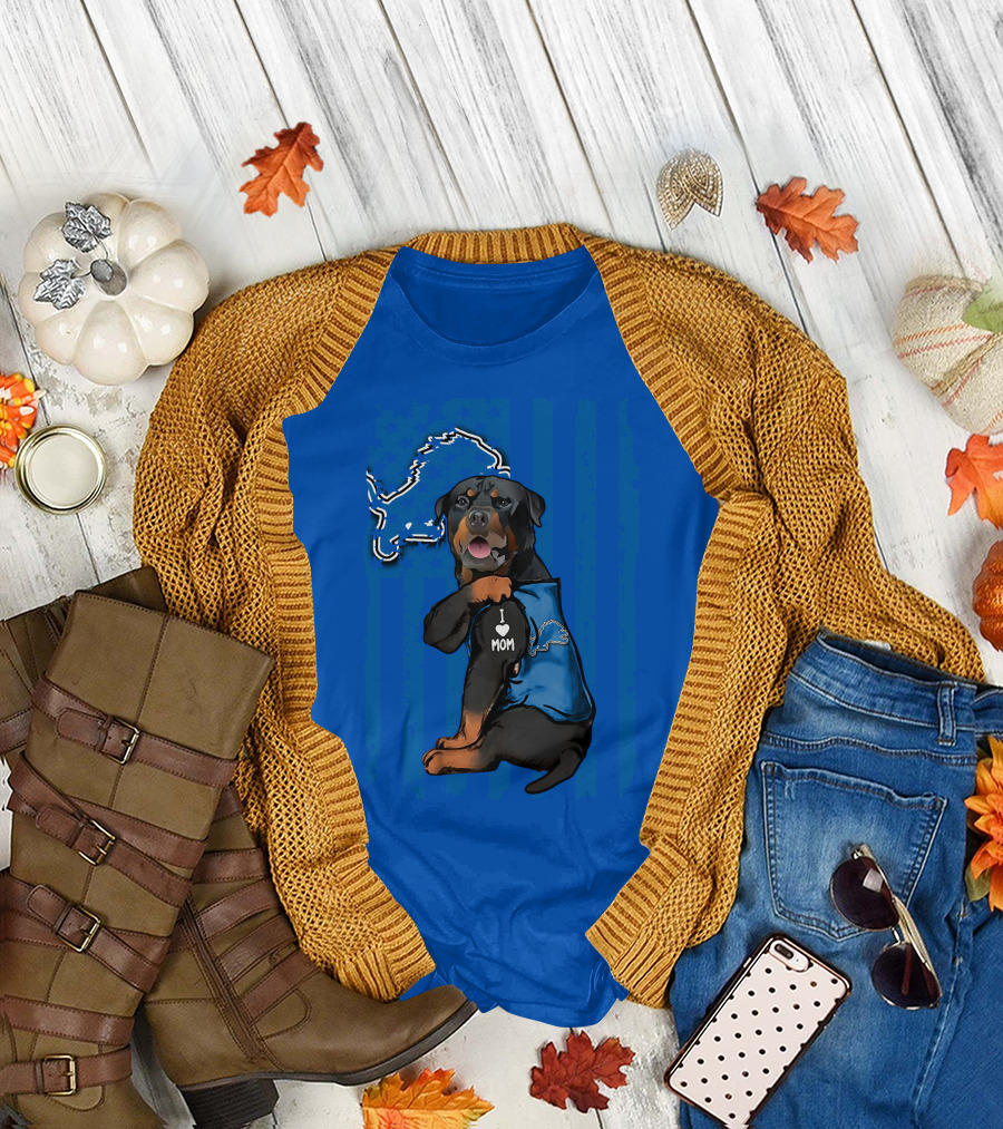 Rottweiler I Love Mom Detroit Lions Fan T-Shirt