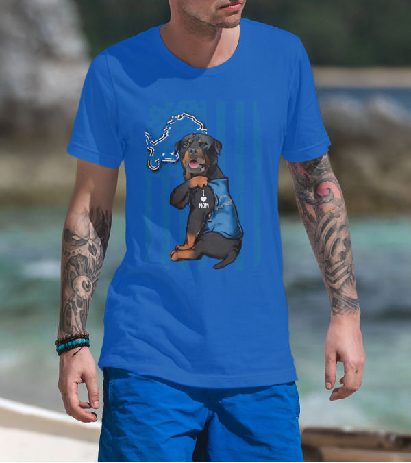 Rottweiler I Love Mom Detroit Lions Fan T-Shirt