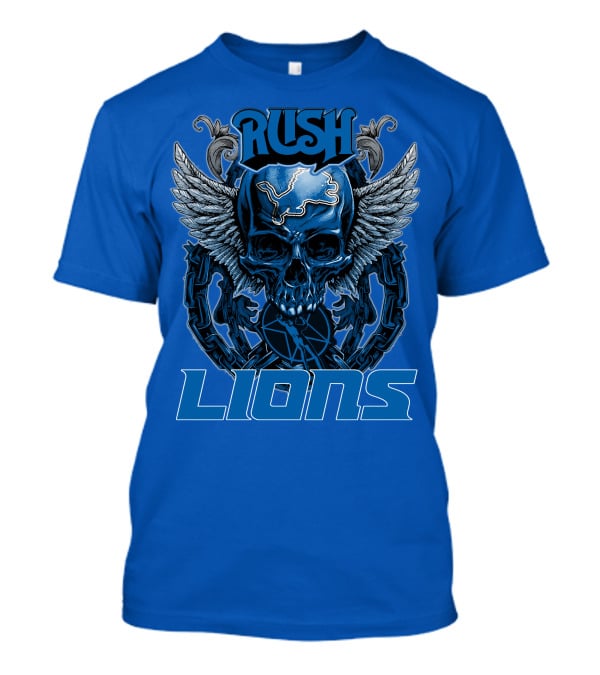 Rush Detroit Lions Skull With Wings And Chains T-Shirt