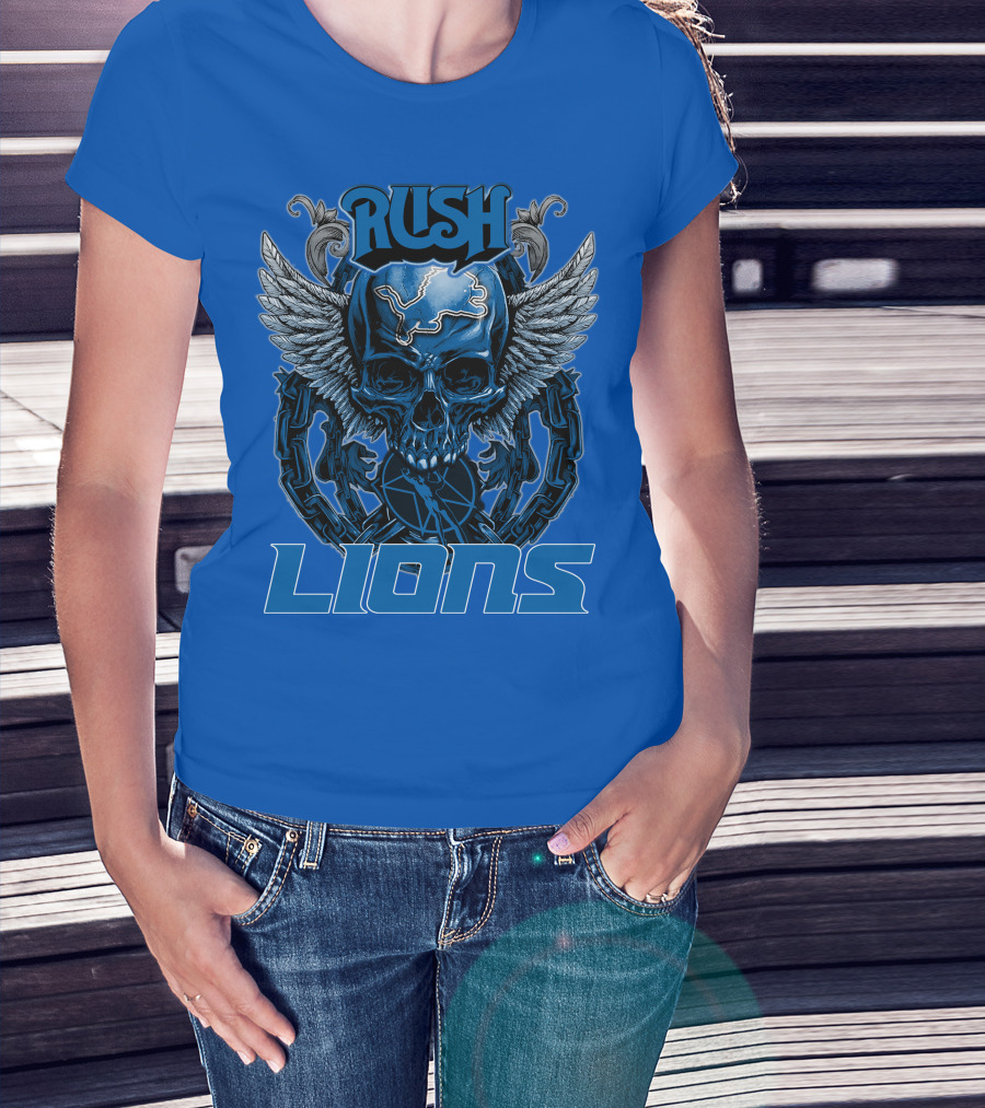 Rush Detroit Lions Skull With Wings And Chains T-Shirt