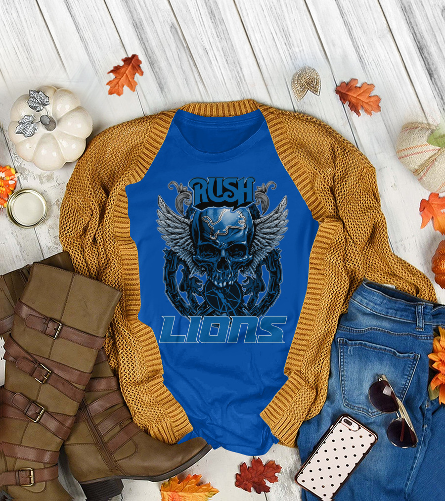 Rush Detroit Lions Skull with Wings and Chains T-Shirt