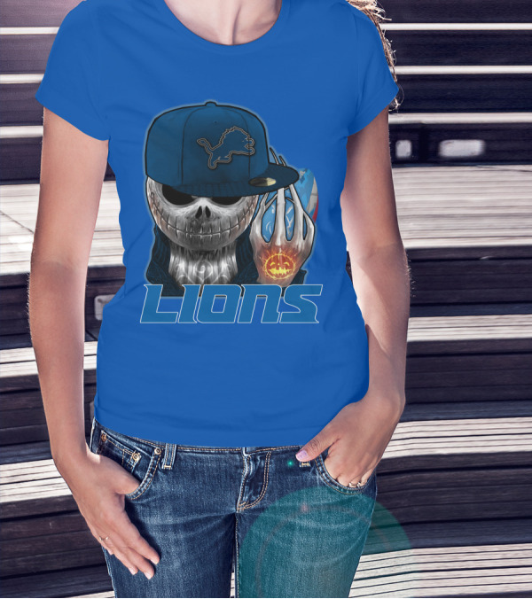 LIONS Jackskull Detroit Football Pumpkin Face Cap T-Shirt