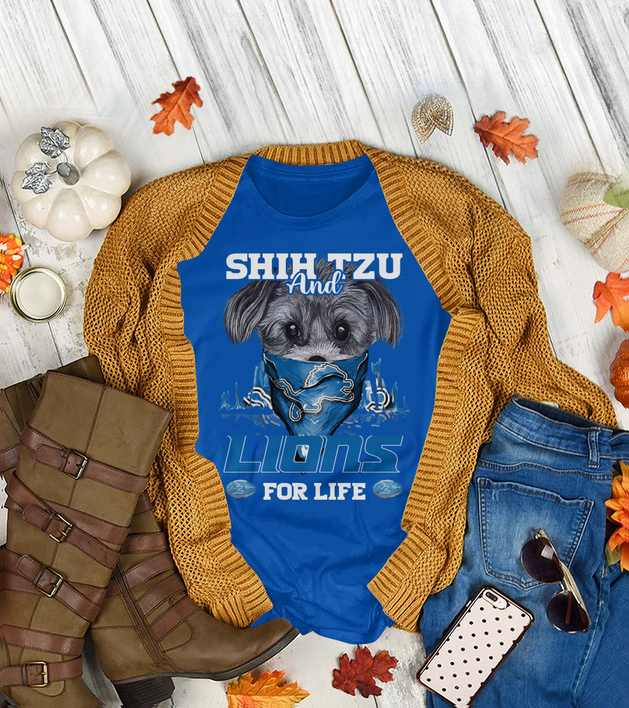 SHIH TZU AND LIONS FOR LIFE DETROIT LIONS T-Shirt