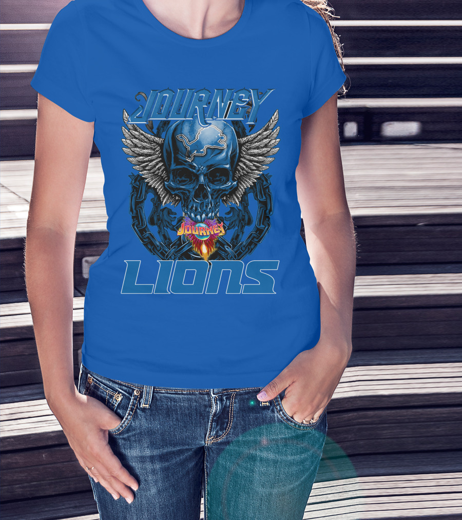 Journey Detroit Lions Skull Wings Flame Chain T-Shirt