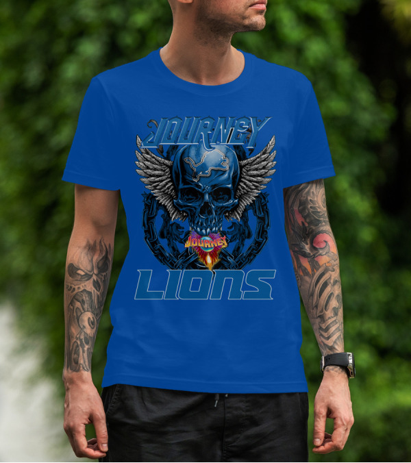 Journey Detroit Lions Skull Wings Flame Chain T-Shirt