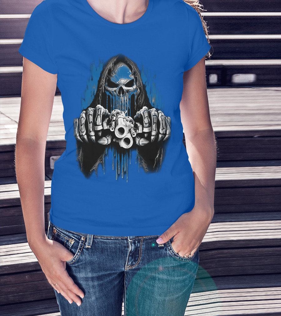 Detroit Lions 67 Grim Reaper Skeleton Guns T-Shirt