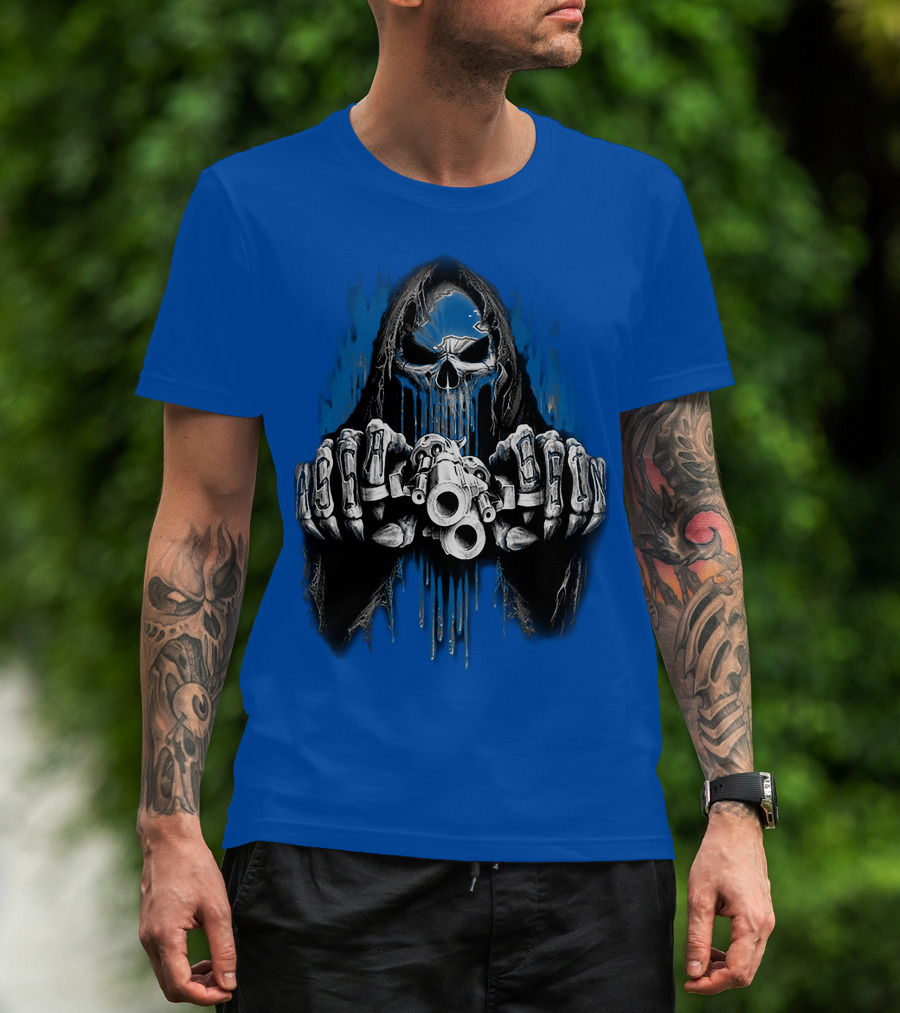 Detroit Lions 67 Grim Reaper Skeleton Guns T-Shirt