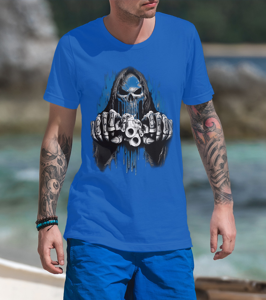 Detroit Lions 67 Grim Reaper Skeleton Guns T-Shirt