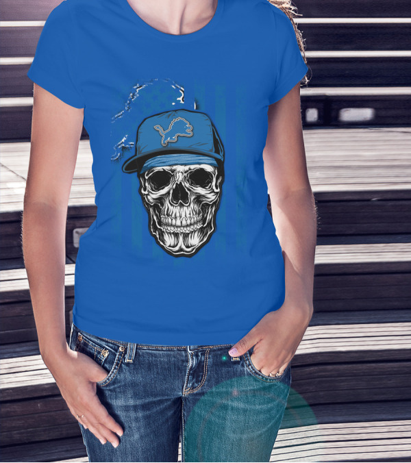 DETROIT LIONS Skull With Cap Sports T-Shirt