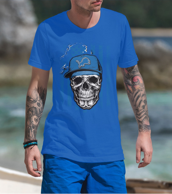 DETROIT LIONS Skull With Cap Sports T-Shirt