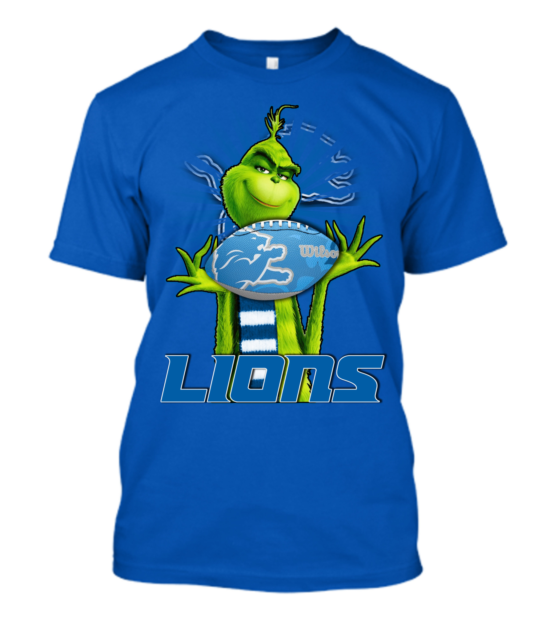 Grinch Holding Detroit Lions Football Blue T-Shirt