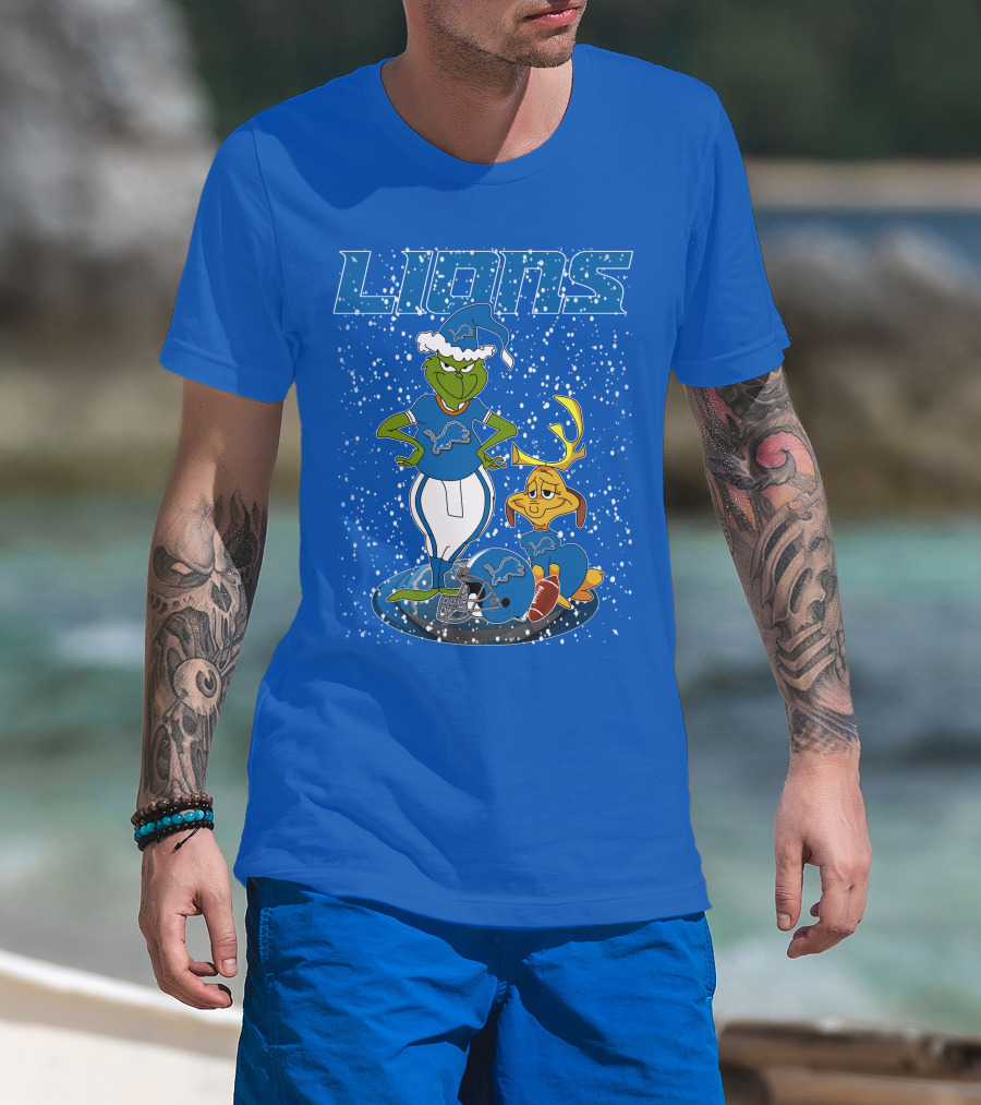 Grinchxmas Detroit Lions Snowy Holiday Football Scene T-Shirt