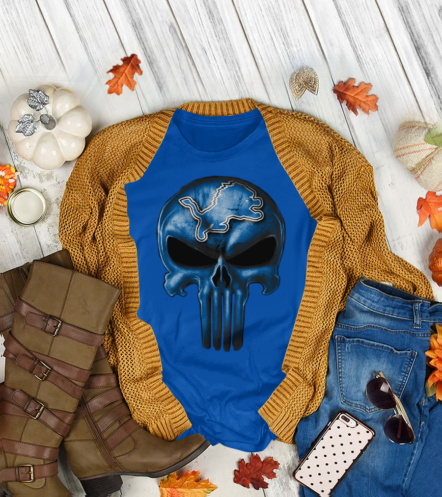 Detroit Lions Skull Logo Punisher T-Shirt