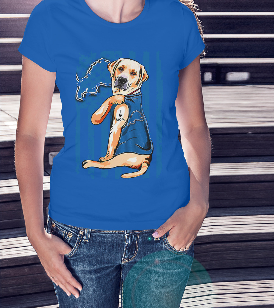 Labrador Retriever I Love Mom Detroit Lions Fan T-Shirt