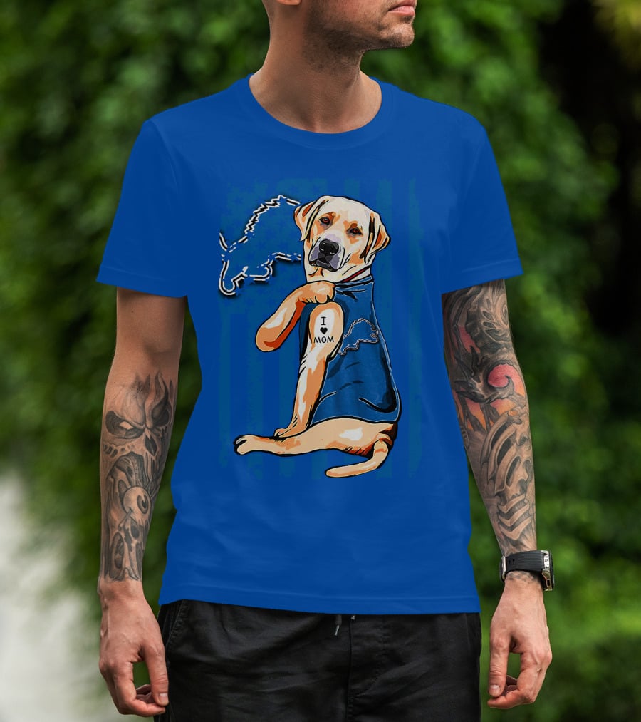 Labrador Retriever I Love Mom Detroit Lions Fan T-Shirt