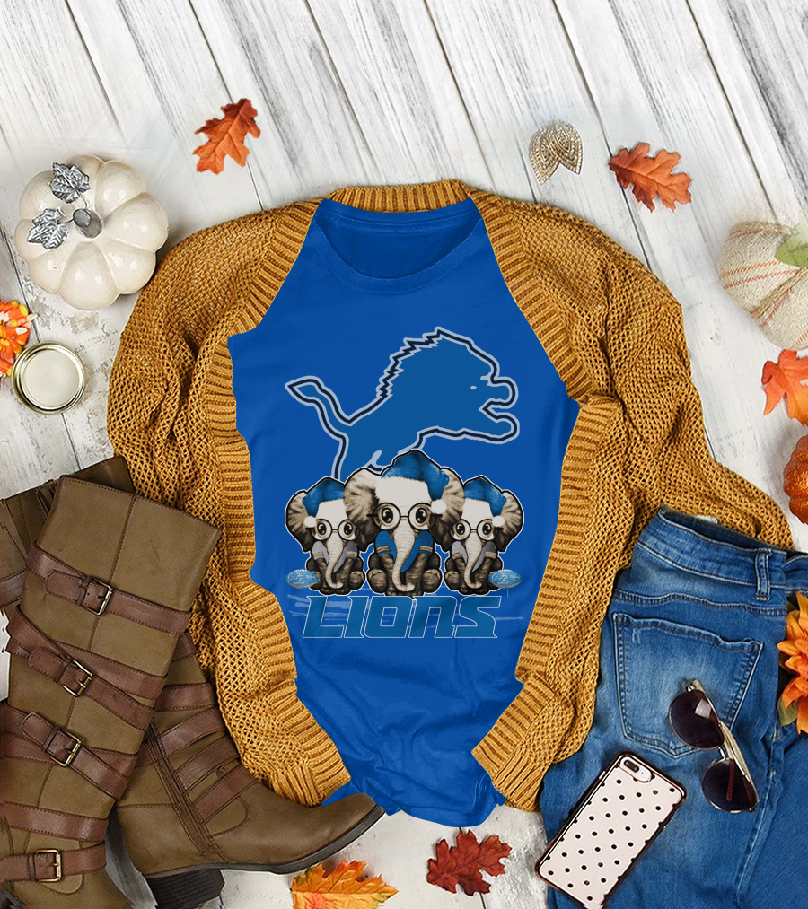 Elephan Xmas Detroit Lions Holiday Football Elephants T-Shirt