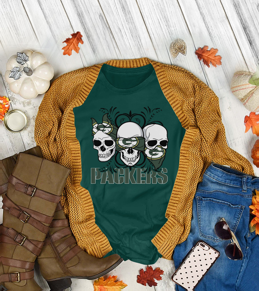 Packers Three Skulls with Green Bay Bandanas T-Shirt