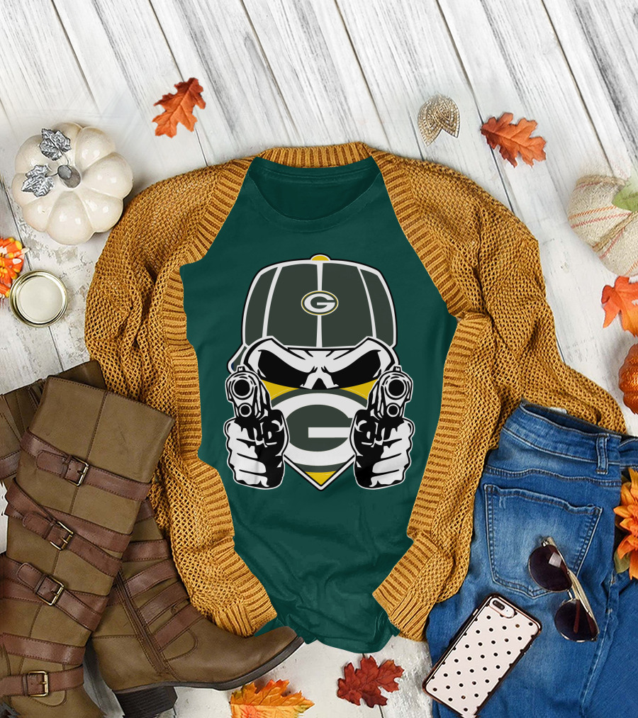 Green Bay Packers G Logo Helmet With Crossed Guns Face Mask T-Shirt