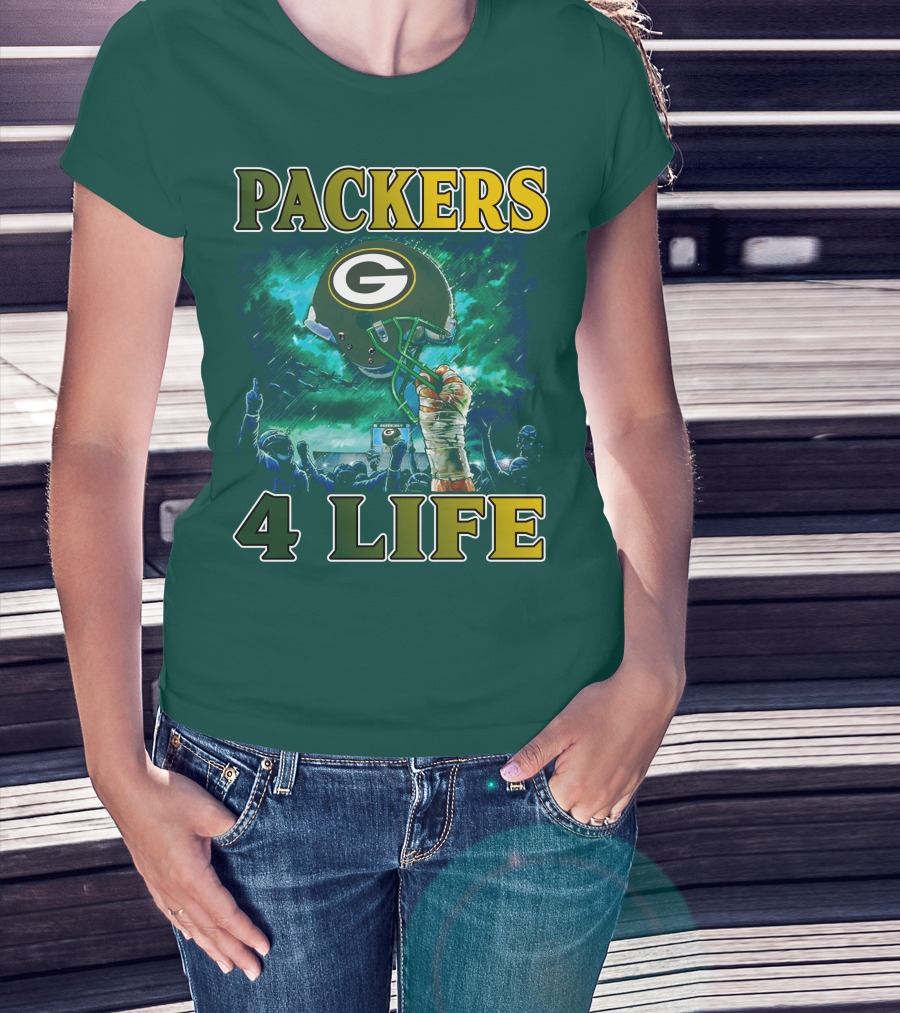 Packers 4 Life Green Bay Victory Helmet Celebration T-Shirt