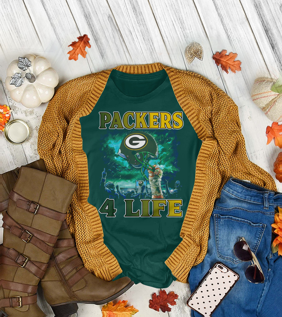 Packers 4 Life Green Bay Victory Helmet Celebration T-Shirt