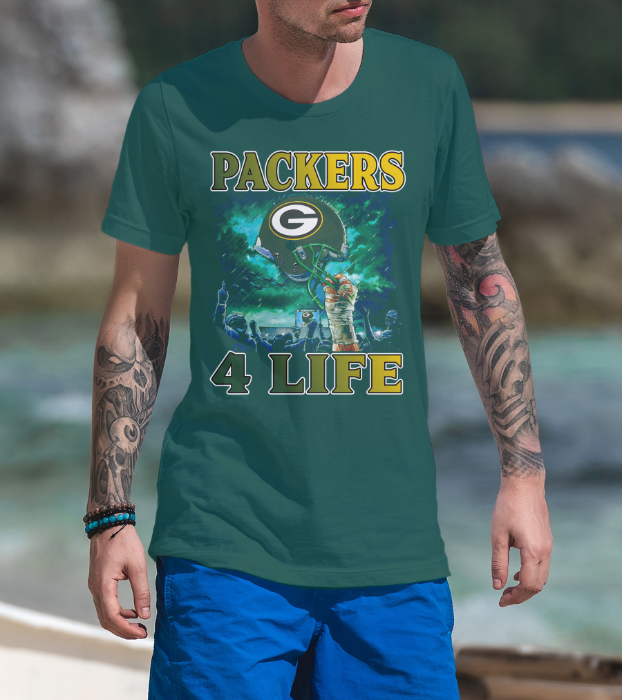 Packers 4 Life Green Bay Victory Helmet Celebration T-Shirt