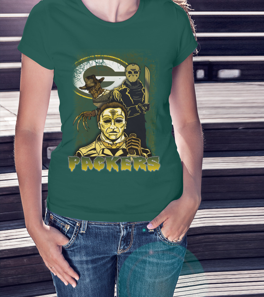 Green Bay Packers Horror Icons Mashup Freddy Jason Michael Myers T-Shirt