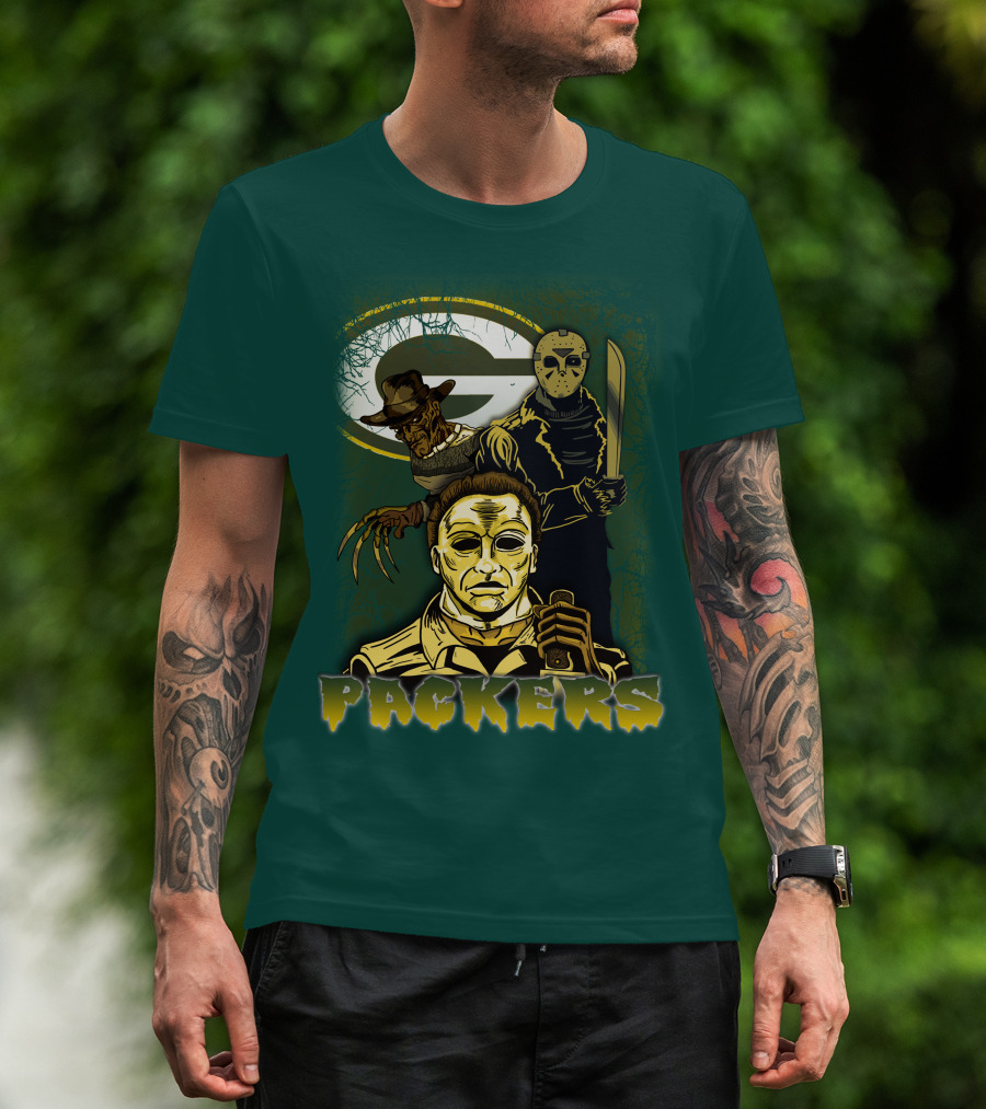 Green Bay Packers Horror Icons Mashup Freddy Jason Michael Myers T-Shirt