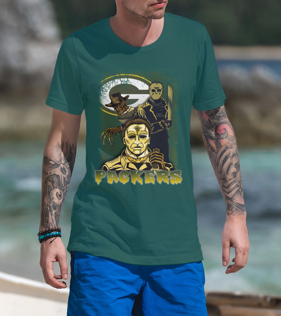 Green Bay Packers Horror Icons Mashup Freddy Jason Michael Myers T-Shirt