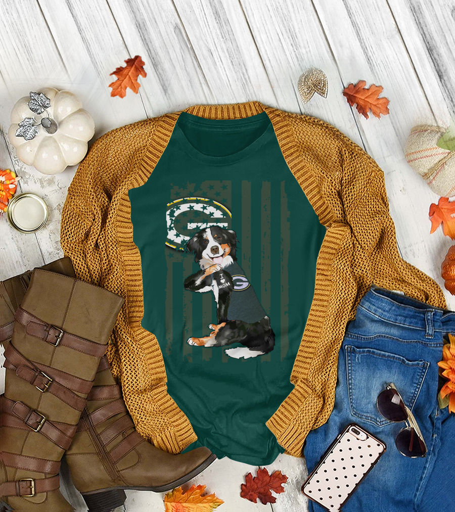 Border Collie Green Bay Packers I Love Mom T-Shirt