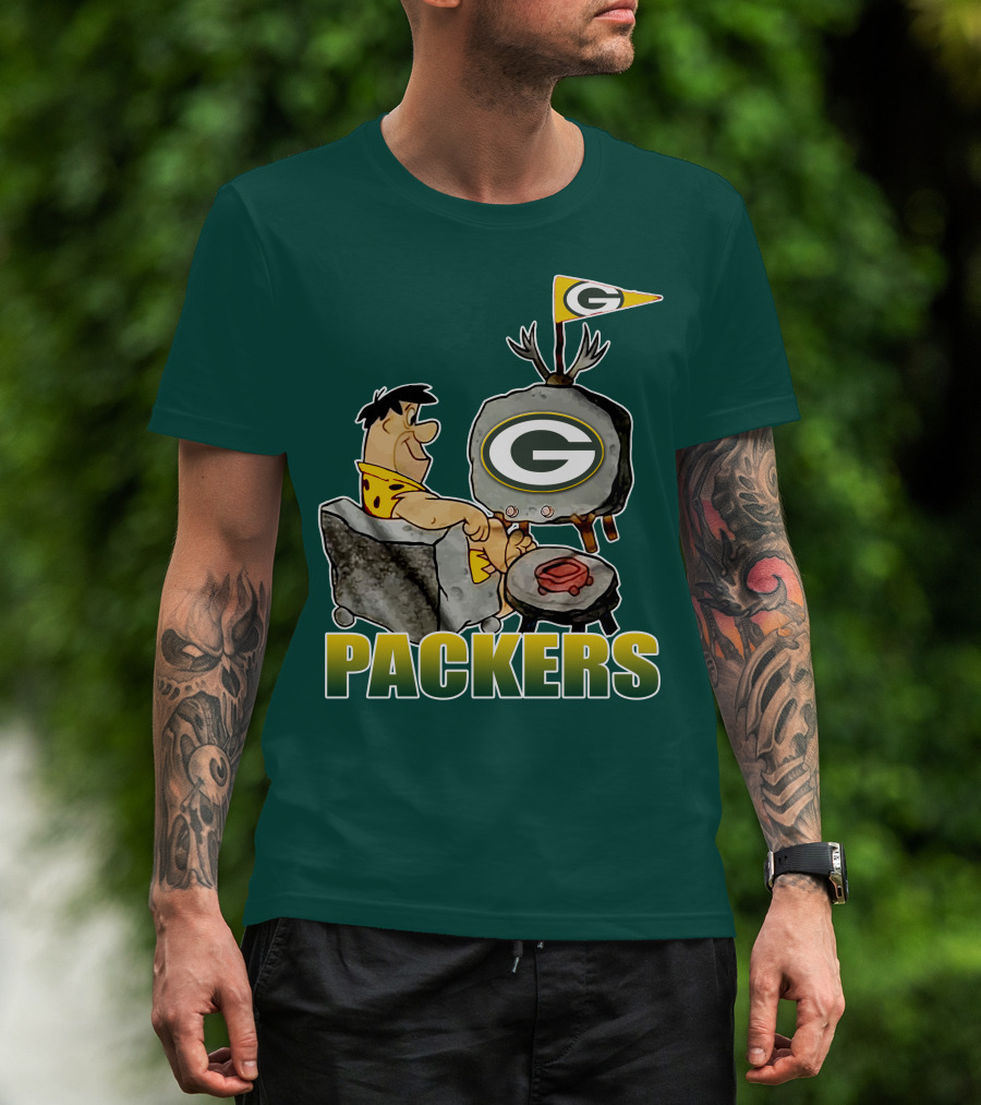 Packers Fred Flintstone Watching Tv With Green Bay T-Shirt