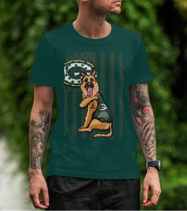 German Shepherd I Love Mom Green Bay Packers Fan T-Shirt